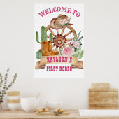 カウガール初めてのロデオ馬の農場パーティーウェルカムサイン ポスター (キッチン)