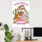 カウガール初めてのロデオ馬の農場パーティーウェルカムサイン ポスター (ホームオフィス)