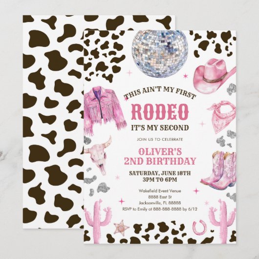 カウガール西部劇2歳誕生日パーティー 招待状 (正面/裏面)