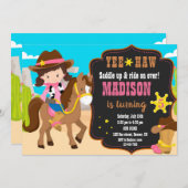 カウガール誕生日招待状 ウェスタン招待状 招待状 (正面/裏面)