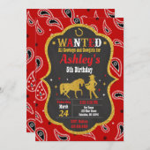 カウガール誕生日招待状 / ウェスタン / グリッター 招待状 (正面/裏面)