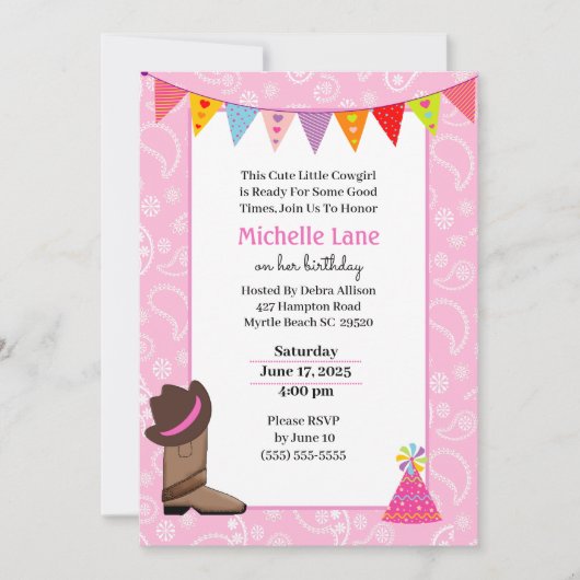 カウガール誕生日招待状 招待状 (正面)