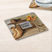 カウガール・カウボーイスタイルのハッピーな我が家 コウボーイ・ブーツ付き スクエアペーパーコースター (アングル)