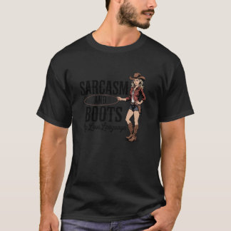 カウガール+サッカスティックな態度+ブーツ+ウエスタン+カントリー Tシャツ