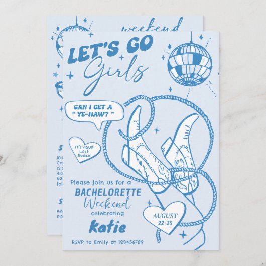 カウガール ディスコ ロデオ ブライズメイド ウィークエンド 招待状 (正面/裏面)
