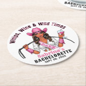 カウガール・バチェロレッテ・パーティーの鞭 ワイン&ワイルドタイムズ ラウンドペーパーコースター (アングル)