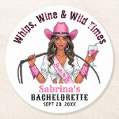 カウガール・バチェロレッテ・パーティーの鞭 ワイン&ワイルドタイムズ ラウンドペーパーコースター (正面)