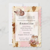 カウガール ピンク クリーム ブラウン カウハイド ハット ブーツ 招待状 (正面)