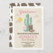 カウガール ピンク ファースト ロデオ バースデー パーティー 招待状 (正面/裏面)