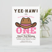 カウガール ピンク ファースト ロデオ ファースト バースデー 招待状 (スタンド正面)