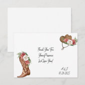 カウガール ピンク フラワーブライダルシャワー サンクスカード サンキューカード (正面/裏面)