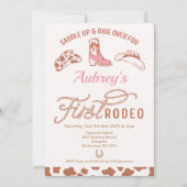 カウガール ピンク ブーツ ファースト ロデオ 1歳 誕生日 招待状 (正面)