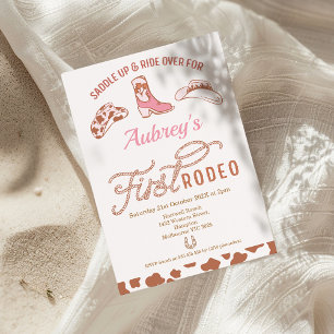 カウガール ピンク ブーツ ファースト ロデオ 1歳 誕生日 招待状