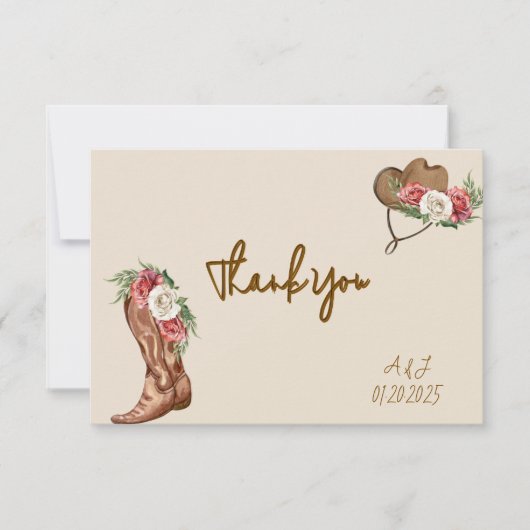 カウガール フラワーブライダルシャワー招待状 サンキューカード (正面)