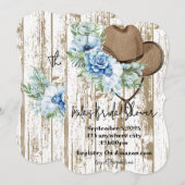 カウガール ブルー フラワール ブライズシャワー 招待状 (正面/裏面)