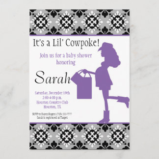 カウガール ベイビーシャワーの招待状（パープル） 招待状