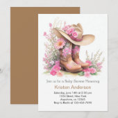 カウガール・ベイビーシャワーパーティー　ラスティックな帽子とブーツ 招待状 (正面/裏面)