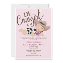 カウガール ベイビー ガール シャワーの招待状 黒髪 茶色