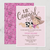 カウガール ベイビー ガール シャワーの招待状 黒髪 茶色 招待状 (正面/裏面)