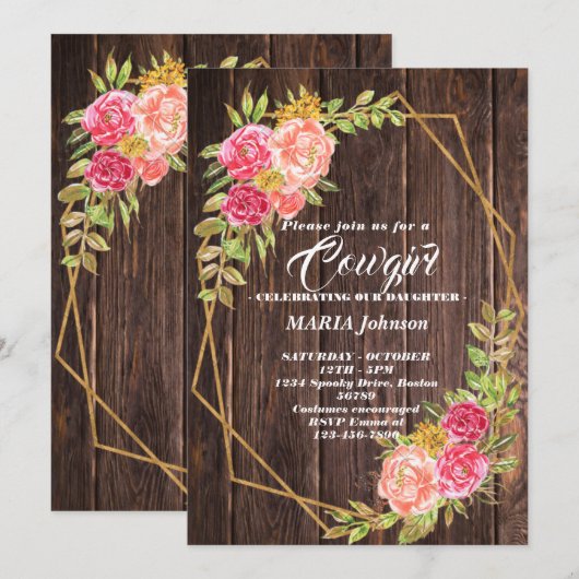 カウガール ベビーシャワー 招待状 (正面/裏面)