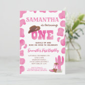 カウガール ロデオ ハットピンク 1歳 誕生日 招待状 (スタンド正面)