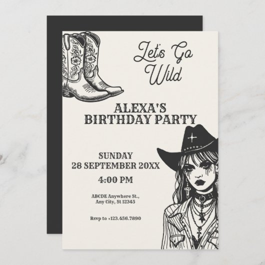 カウガール、ワイルドにいこうぜ 招待状 (正面/裏面)