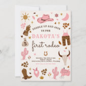 カウガール ワイルド ウェスト ロデオ ランチ バースデー パーティー 招待状 (正面)