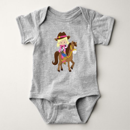 カウガール、保安官、馬、西部劇、金髪 ベビーボディスーツ (正面)