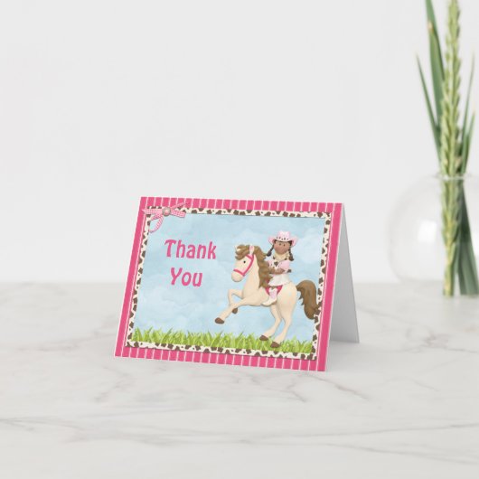 カウガール 馬の誕生日パーティー サンクス サンキューカード (正面)
