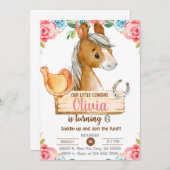カウガール、馬、乗馬、女の子の誕生日招待状。 招待状 (正面/裏面)