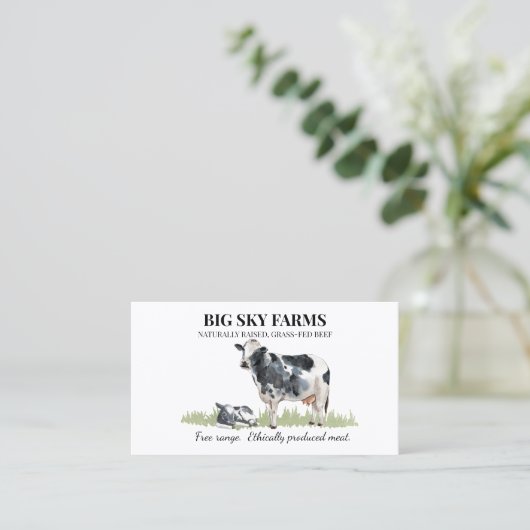 カウグラス – 食べ物を与え農業ファーム水カラーカーフ 名刺 (スタンド正面)