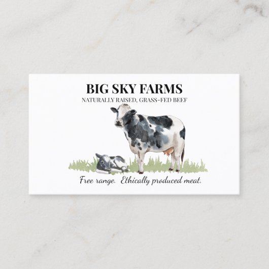 カウグラス – 食べ物を与え農業ファーム水カラーカーフ 名刺 (正面)