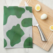 カウグリーンとホワイトプリント キッチンタオル (四つ折り)