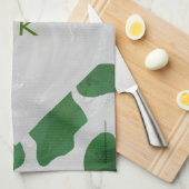 カウグリーンとホワイトモノグラム キッチンタオル (四つ折り)