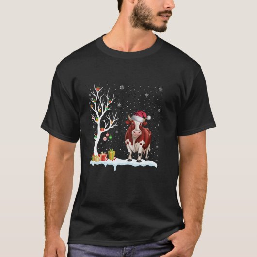 カウサンタハットフェスティバルツリーライトクリスマスパジャマ Tシャツ (正面)