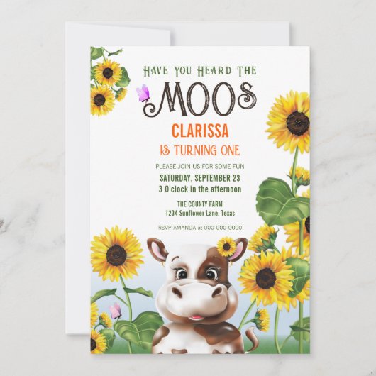 カウサンフラワーガールファースト誕生日 招待状 (正面)