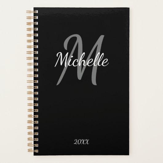 カウシンプルイモダンブラック&ホワイトカスタムモノグラム プランナー手帳 (正面)