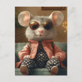 カウチに座ったかわいいネズミ ポストカード (正面)