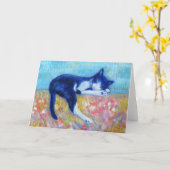 カウチグリーティングカードの上の猫 カード (黄色い花)