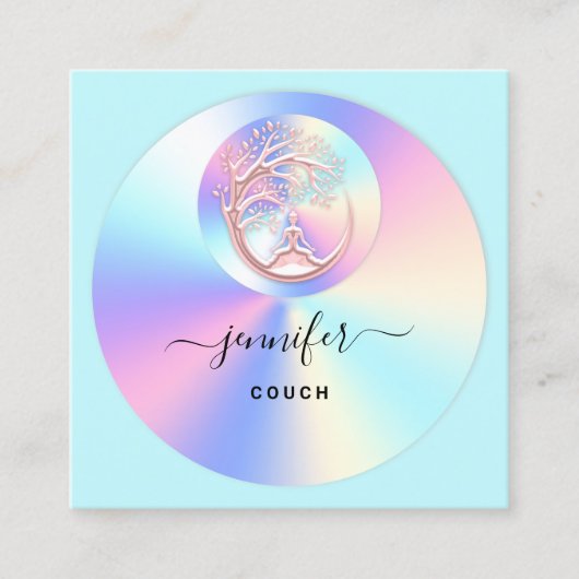カウチセラピストホログラフQRロゴヨガアクア スクエア名刺 (正面)