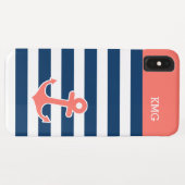 カウトいかりのモノグラム(トレンディーサンゴ海軍帯) Case-Mate iPhoneケース (裏面(横))