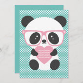 カウトかわいいズパンダベアピンクハート  招待状 (正面/裏面)