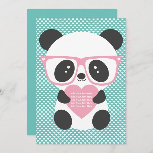 カウトかわいいズパンダベアピンクハート 招待状 (正面/裏面)