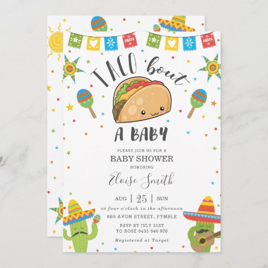 カウトかわいいタコ「ベビー祭りのベビーシャワー」 招待状 (正面/裏面)