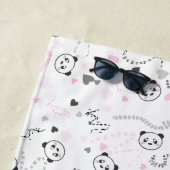 カウトかわいいパンダピンクグレーハートパーソナライズされた ビーチタオル (インサイチュ)