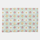 カウトかわいいブレックファーストエッグ&サンドイッチパターン キッチンタオル (横)