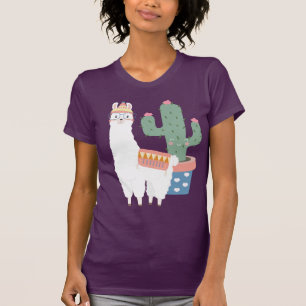カウトかわいいラマ&カクタスイラストレーション Tシャツ
