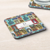 カウトアニマルコラージュフォークアートデザインパーソナライズされた コースター (左側)