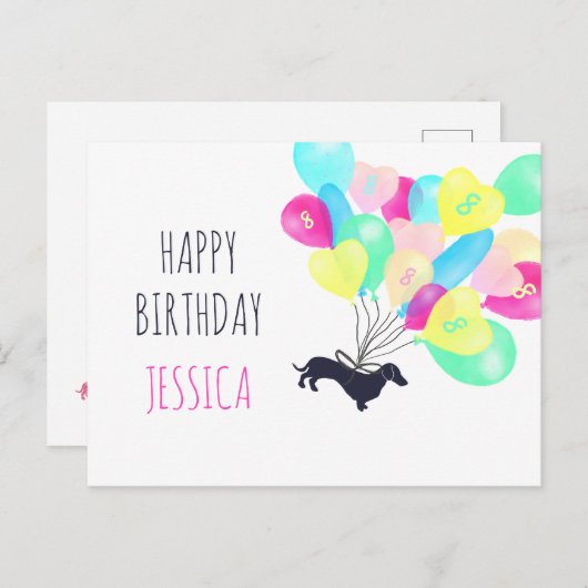 カウトアニーエイジウォーターカラーバルーンダックシュンド誕生日 ポストカード (正面/裏面)