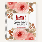 カウトウォーターカラーバラパーソナライズされたレシピ ノートブック (正面)